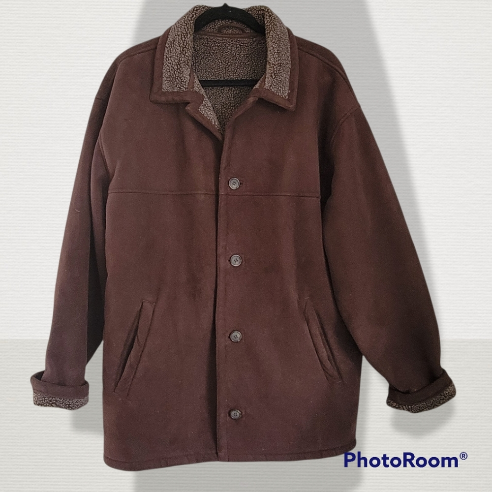 Aberdeen Collection brown faux suede, fleece lined coat, size medium